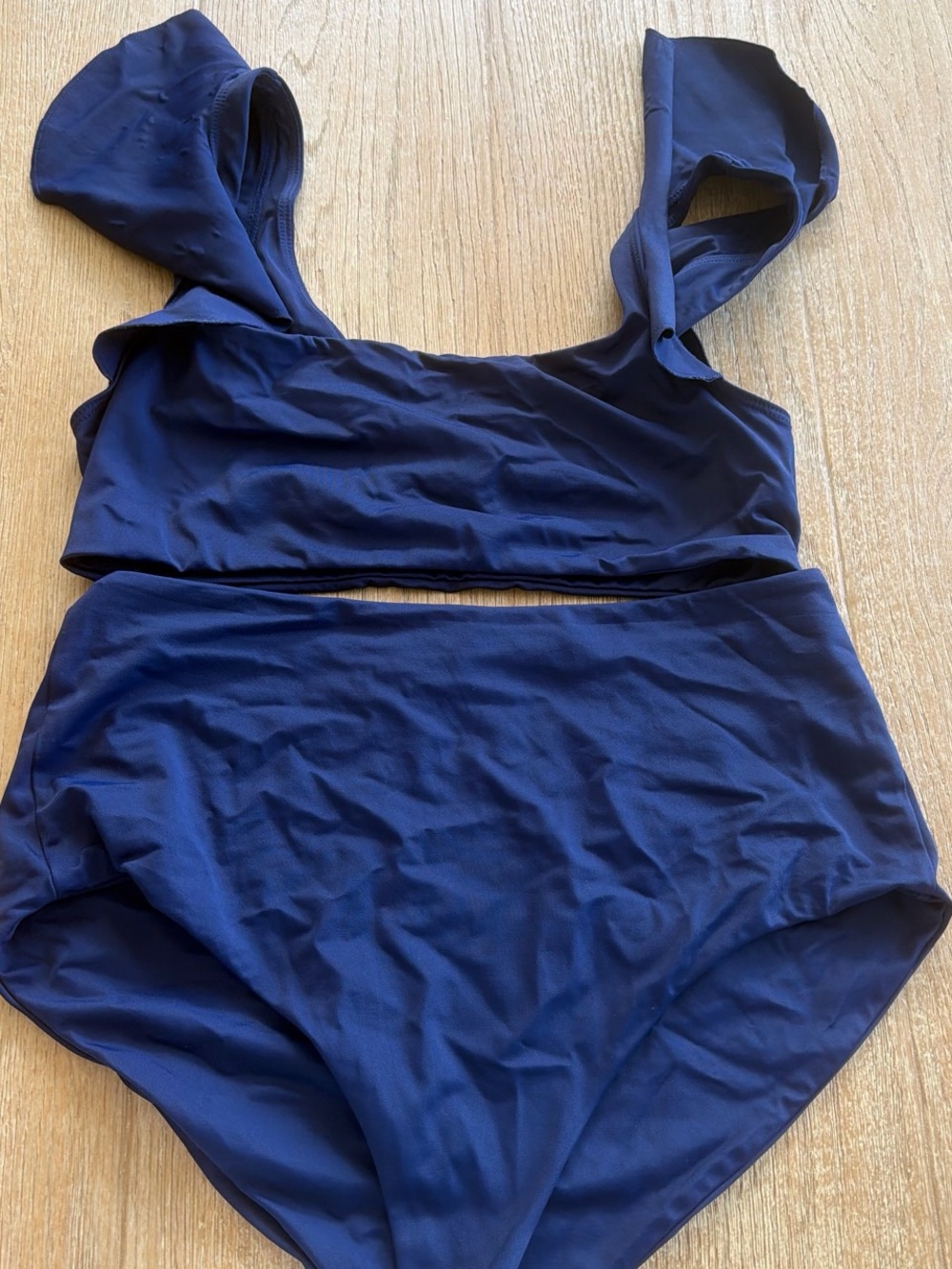 Hill House Two-Piece Navy Ruffle-Shoulder Bikini